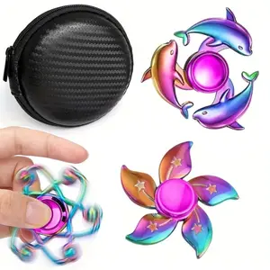 Rainbow Fidget Spinner Toys Metal Durable 2 Pack Set, Small Handheld Finger Hand Spinners Fidgeting Toy for Kids Adults Spinning Top Focus Desk Toys Fingertip Gyro Party Favors Goody Bag Fillers Novelty Gift