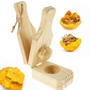 Mini Wooden Tostones & Plantain Press, 2-in-1 Smasher Mold For Crispy Green Plantains, Banana Smash Maker With Cup, Traditional Latin Kitchen Tool