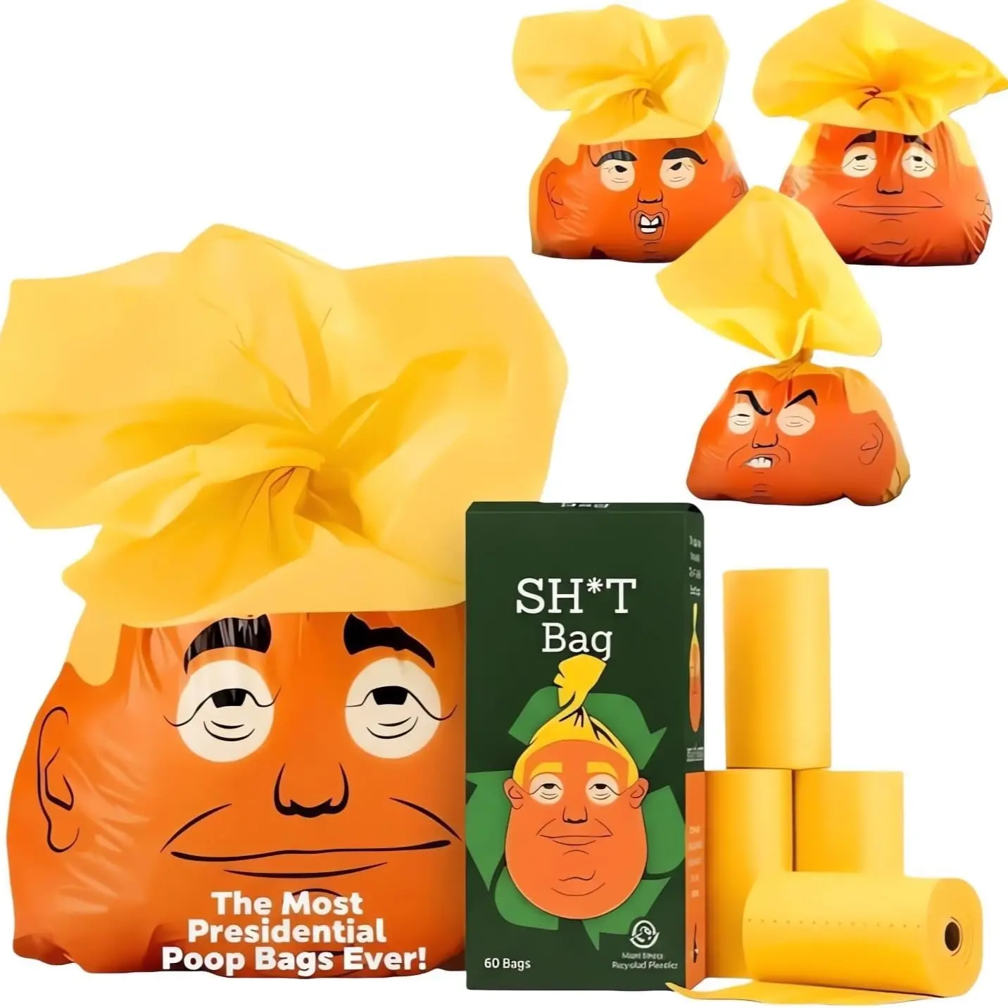Dog Poop Bags, 60 Count President Grade Leak-Proof Thick Dog Waste Bags, Prank Trash Can Cat Pet Poop Garbage Bag Roll, Outdoor Puppy Walks Travel Supplies