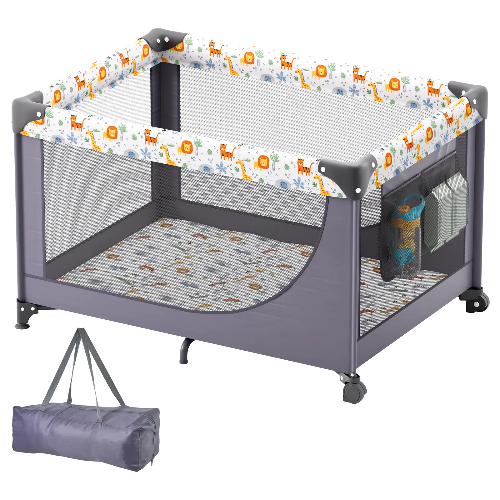 VEVOR Baby Playpen Travel Crib,  Quick-Folding Playpen for Baby & Toddler, Portable Baby Fence Play Yard with Wheels, Breathable Mesh & Travel Bag, Indoor/Outdoor Kids Activity Center for 0-36 Months