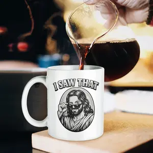 I SAW THAT Funny Jesus Meme Coffee Mug | Viral Christian Humor Coffee Cup | Sarcastic “God Is Watching” Joke Mug | Retro Black & White Religious Meme Gift for Men Women | Funny Office & Everyday Coffee Cup
