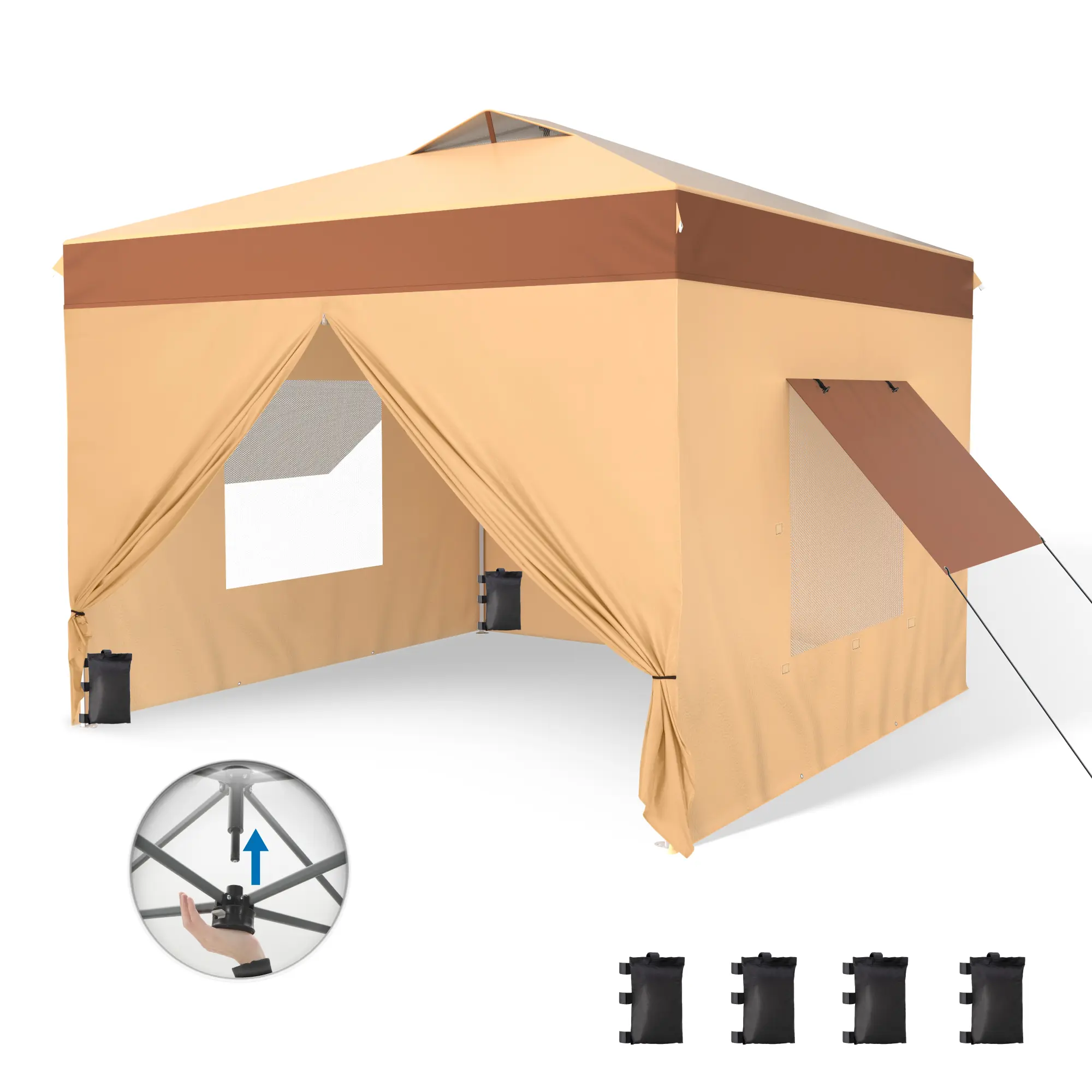 PHIVILLA Canopy Tent Pop-Up 10x10ft One Person Push Set Up Tent with 4 Sidewalls UPF 50+ Heavy Duty Straight Legs with 4 Sandbags & 1 Roller Bag Outdoor Folding
