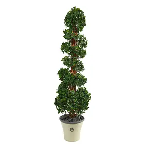 68” English Ivy Topiary Spiral Artificial Tree in Decorative Planter(Indoor/Outdoor)