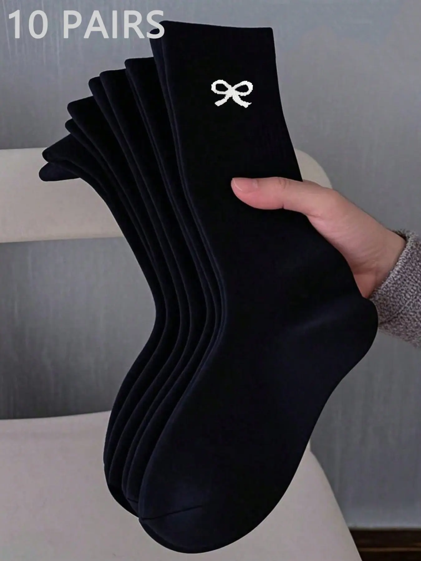10 Pairs Women's / Bowknot Solid Wide Cuff Comfortable Simple Casual Pregnancy Socks, Moisture-Wicking, Quick-Dry, Breathable Mid-Calf Socks