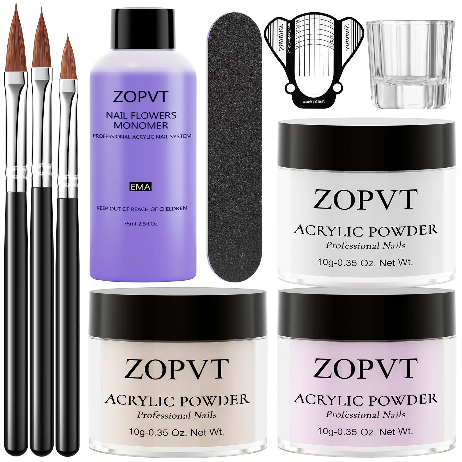 Acrylic Powder Nail Art Kit, 3 Colors Set with Crystal Powder & Tools, Beginner-Friendly Manicure Starter Kit for Home Use, Acrylic Nails Kit, Nail Art Supplies
