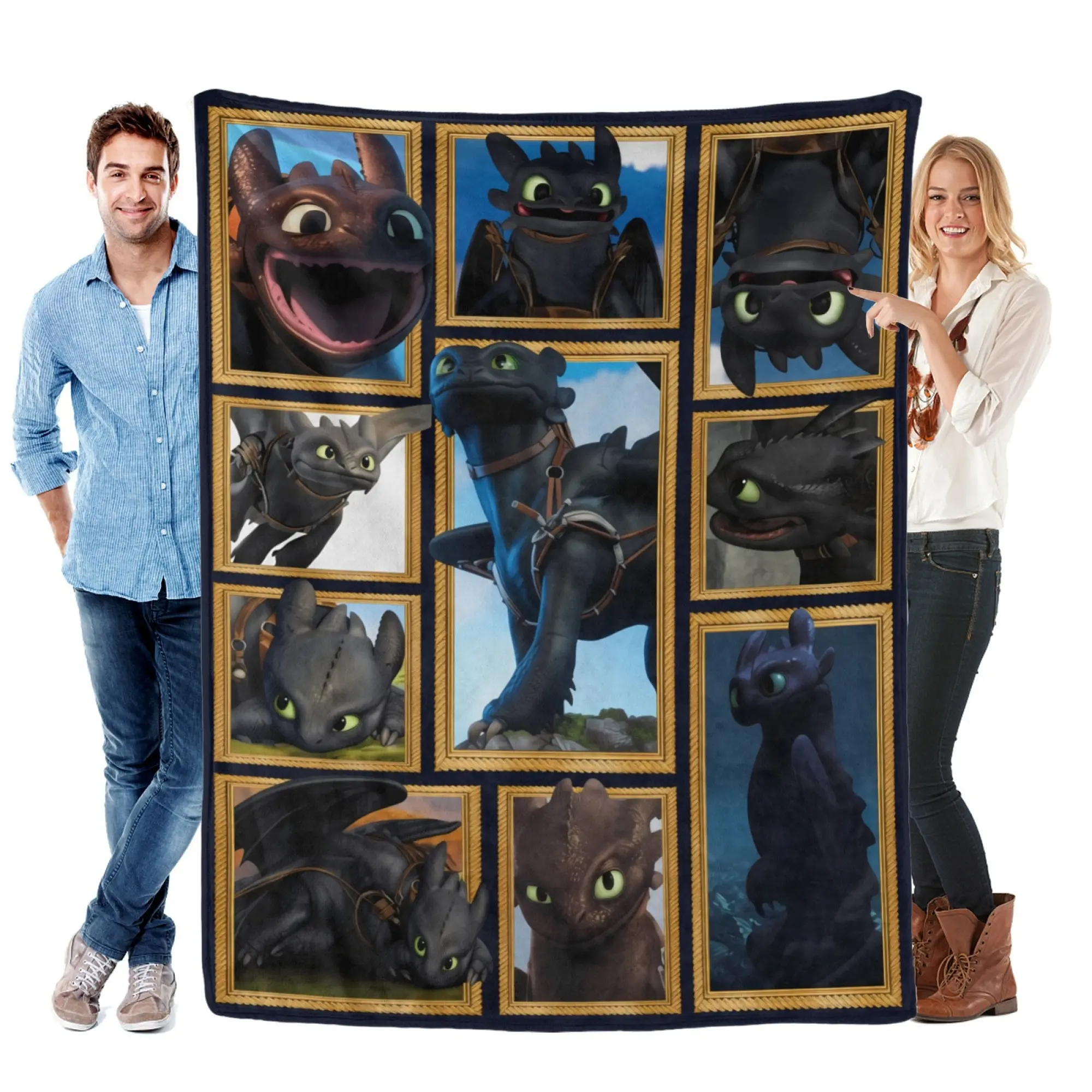 Toothless Dragon Throw Blanket, Cute Black Dragon Character Fleece Blanket, Fantasy Cartoon Flannel Blanket for Bedroom Sofa Gaming Room Decor, Soft Cozy Warm Throw Blanket Gift for Dragon Fans, Kids, Teens & Movie Lovers