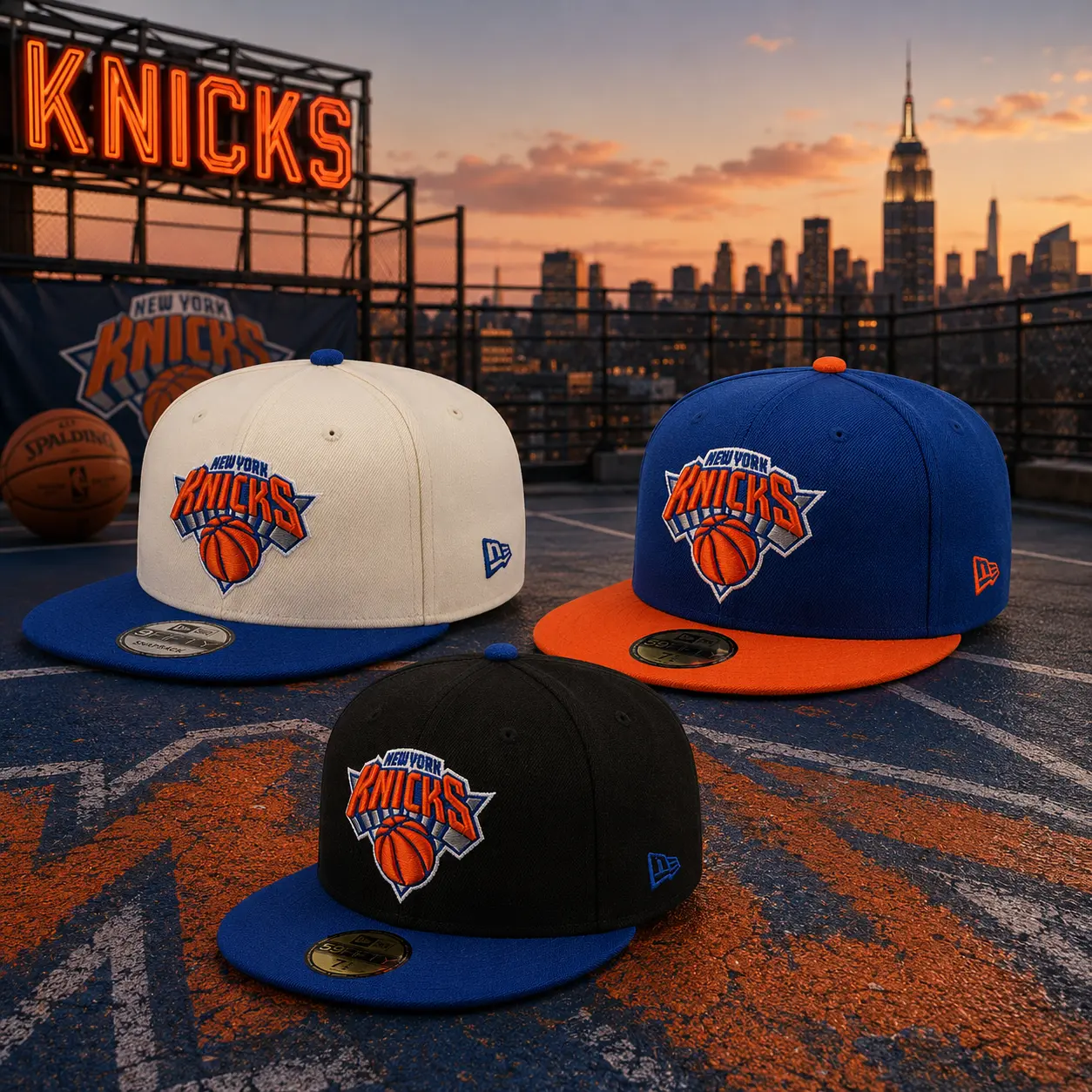 New Era Knicks Snapback Cap – New York Basketball Team Hat, Flat Bill Adjustable Baseball Hat, Premium NBA Streetwear Style