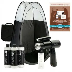 Naked Sun IonTan DualPower Spray Tan Kit with Tanning Tent & Naked Sun Solution Trio – Cordless/AC Handheld Machine, Dark, Violet & Rapid Solutions – Professional At-Home or Mobile Spray Tanning System
