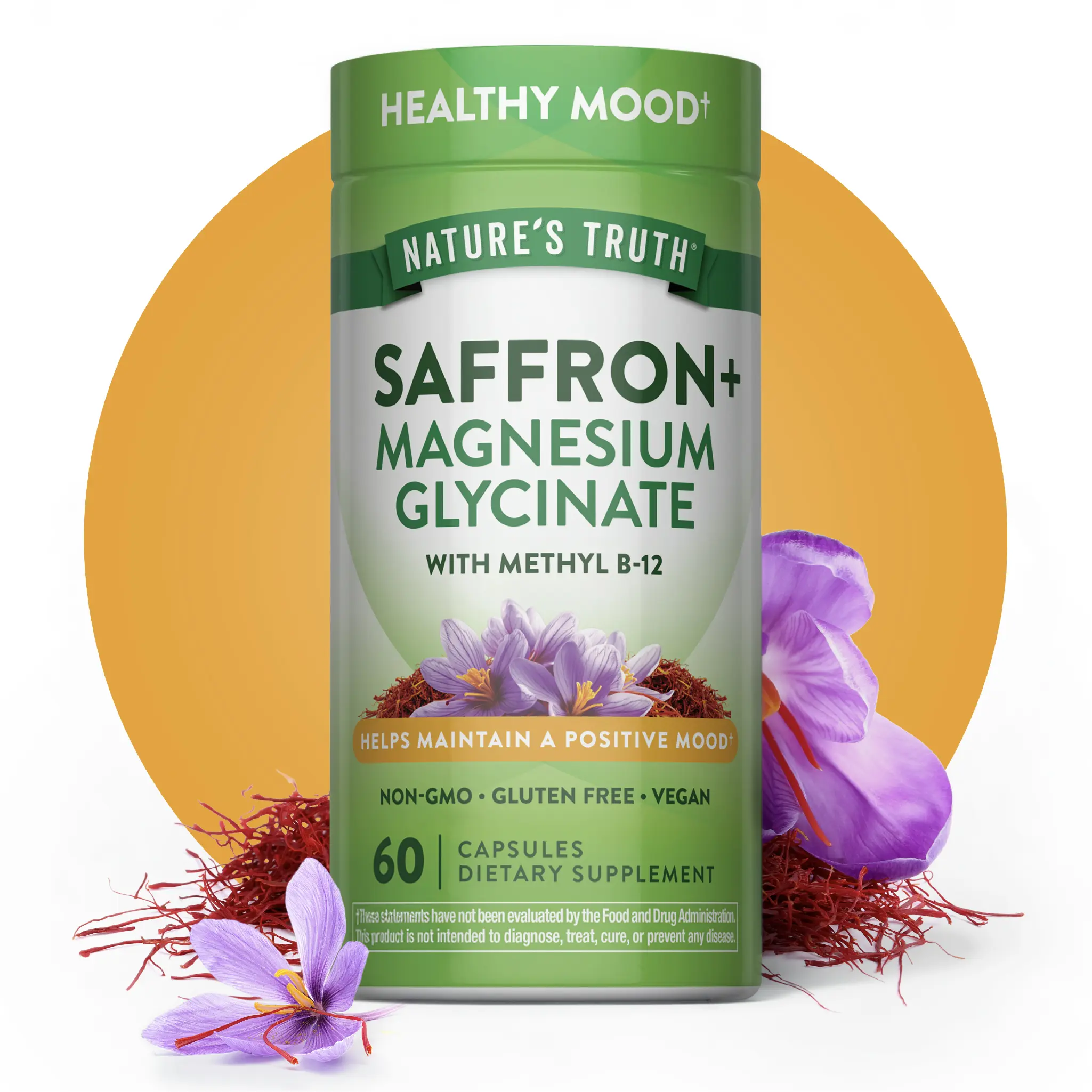 Nature’s Truth Saffron + Magnesium Glycinate Capsules - With Vitamin B-12 - 60 Count - Vegan, Non-GMO & Gluten Free Supplement