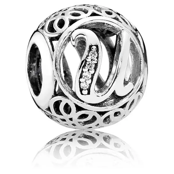 PANDORA Vintage Letter U Charm, Shimmering Cubic Zirconia Alphabet Pendant for Bracelets & Initial Necklaces - 791865CZ, Initial Necklace, Necklace With Initials