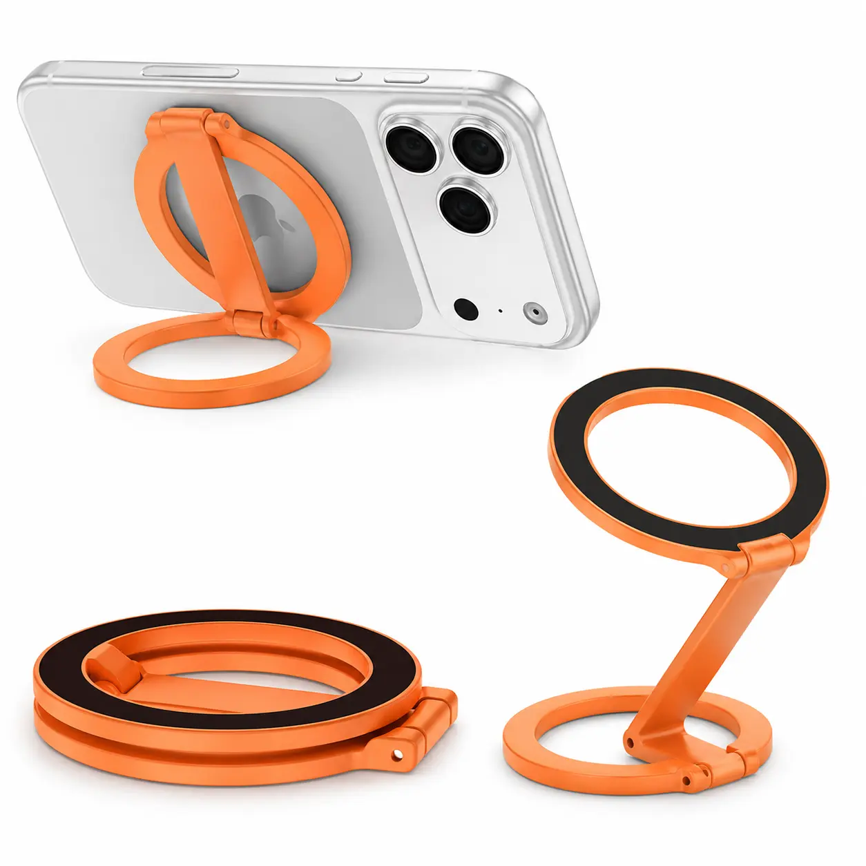 Magnetic Phone Ring Stand Holder compatible with MagSafe, 360° Rotating Foldable Kickstand & Finger Grip, Strong Dual Magnet Holder for iPhone 17/16/15/14/13/12 Pro Max, Magnetic Car Mount