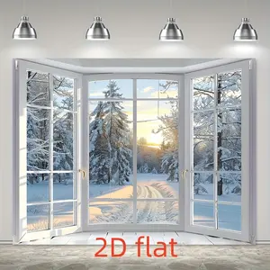 2D Flat Polyester Winter Wonderland Window View Backdrop - Christmas Ornaments, Decorations Supplies, Indoor Backdrops, Snowscape Photography Banner, No Electricity Required