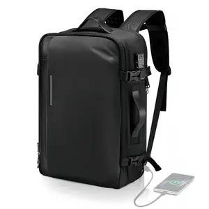 Vacuum Travel Backpack - 65L Expandable Compression Bag with Rechargeable Pump - TSA Lock, Water-Resistant, USB Port - for Business & Camping - Gray outdoorfun
