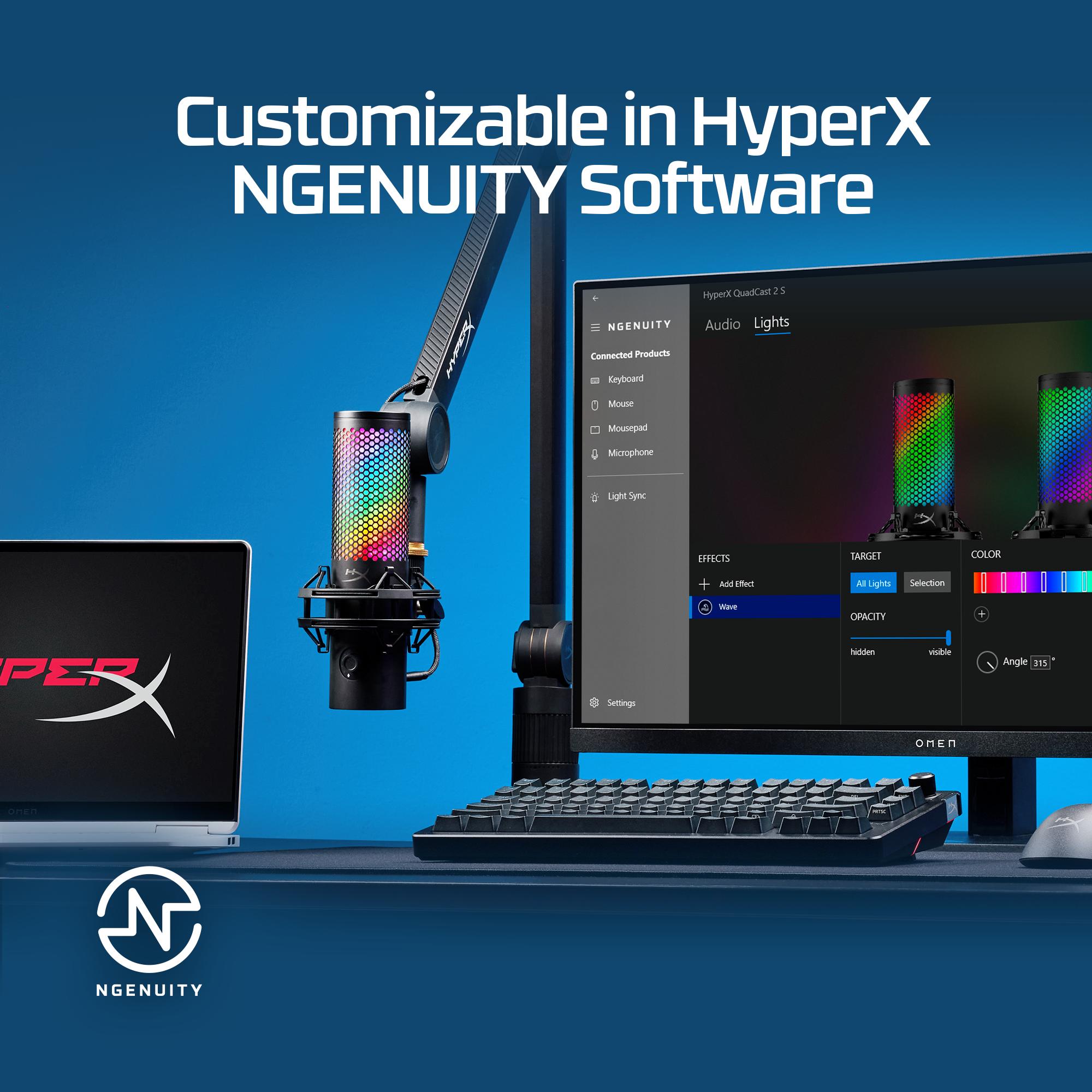 HyperX QuadCast 2 S USB Microphone with RGB Lighting, Tap-to-Mute Sensor, and Multifunction Knob for Enhanced Gaming Experience HyperX QuadCast 2 S USB Microphone with RGB Lighting, Tap-to-Mute Sensor, and Multifunction Knob for Enhanced Gaming Experience