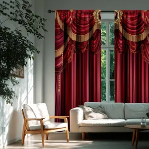 Luxurious Velvet Curtains with Gold Trim, 2pcs Wine Drapes for Living Room & Bedroom, High-Quality Polyester Fabric, Home Decor, Home Decoration Curtain
