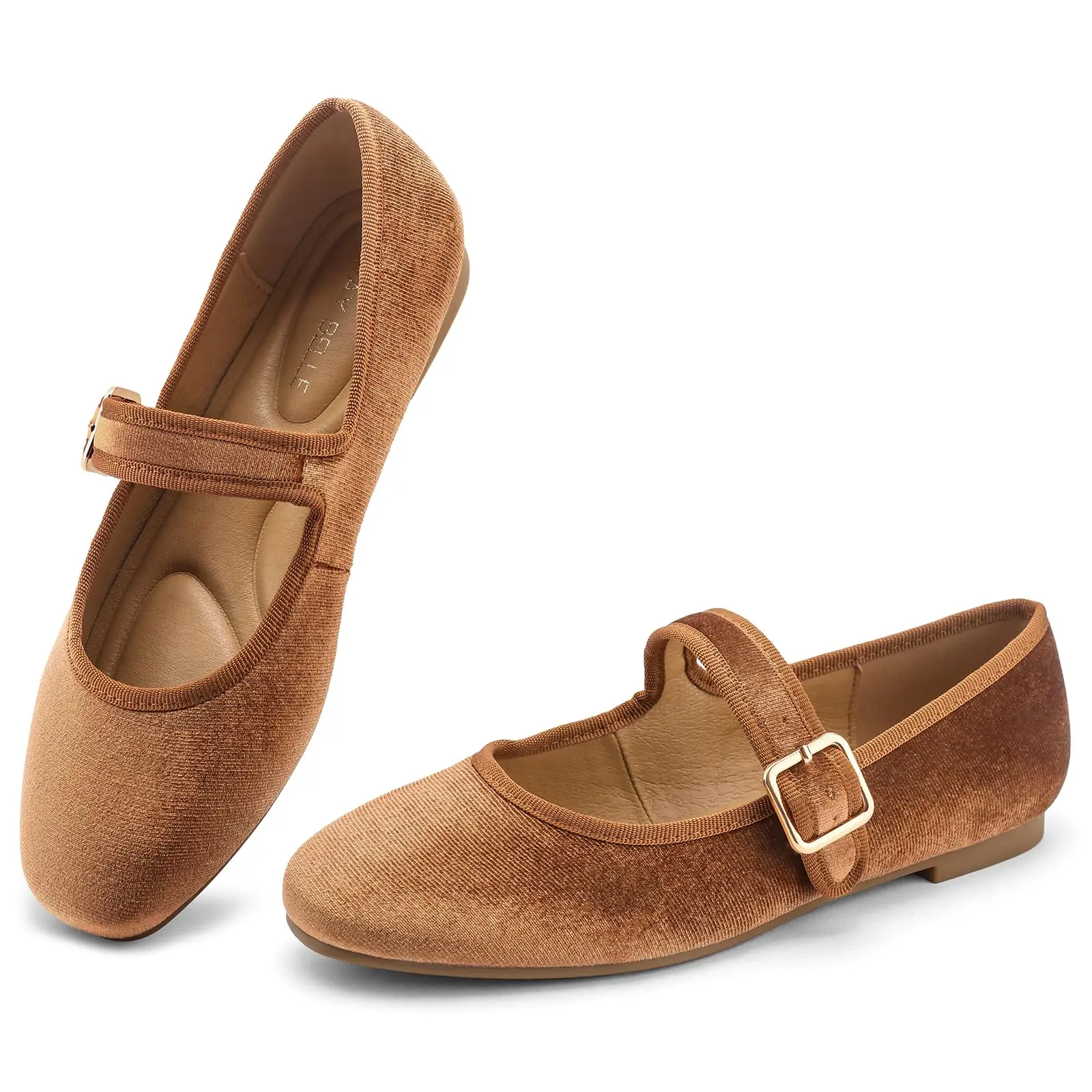 Vintage Corduroy Mary Jane Flats for Women, Round Toe Adjustable Buckle Strap Casual Daily Walking Flat Shoes Flatform Elegant