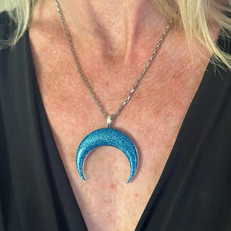 Edge of Seventeen Sapphire Moon Pendant Resin with Metal Coating - Speak Your Truth Necklace in The Crescent Collection