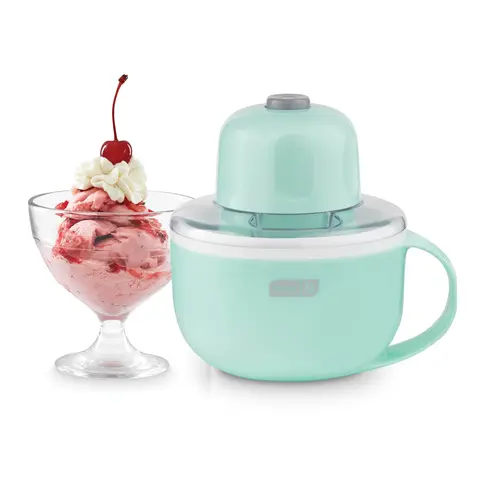 DASH Compact Ice Cream Machine - Automatic Single Bowl Ice Cream Maker with Built-in Ingredient Chute, Compact SmartStore Design, Detachable Motor & Cover, 1-Touch Power, Freezable Mug Functionality for Home Kitchen Use