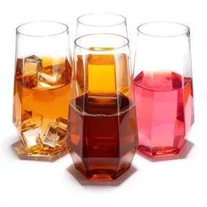 Goodluck 24 Clear Pack Diamond Unbreakable Stemless Plastic Glasses 9 Oz BPA-Free, Durable Disposable Wine/Champagne Flutes for Toasting & Cocktails, Ideal for Weddings, Bars, Events & Celebrations