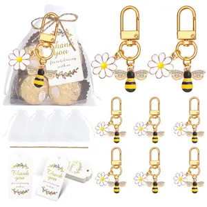 Wedding Favors for Guests, Cute Bee Daisy Keychains Bee Keyring Pack with Thank You Tags and White Organza Bags for Weddings Bridal Shower Bee Theme Birthday Party Supplies