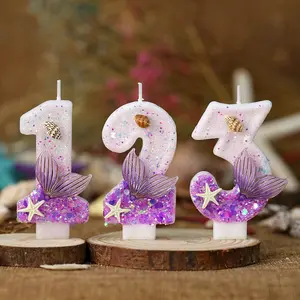 Mixed Color Starfish and Mermaid Tail Number Birthday Candles, Shiny, Creative DIY Ocean Theme Cake Decorations, Perfect for Sea Party