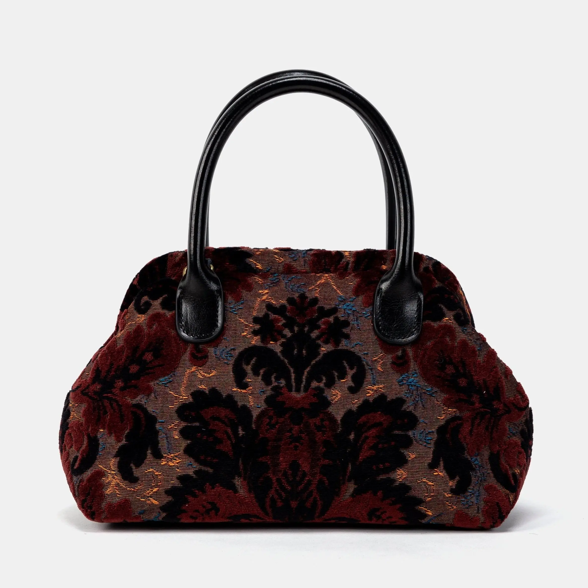 Burnout Velvet Revival Sephia Carpet Satchel Design Handbag Casual Purse