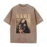 1PCS Men's Cotton Short-Sleeve Graphic T-Shirt - Round Neck, Gothic, Vintage Vibe, Y2000 Swag Sade Band Print, Black & Golden Figure, Loose-Fitting, Boho, Party, Office & Festival Wear, All-Season Streetwear