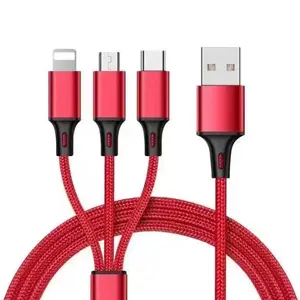 USB Multi Charging Cable for All Devices, Nylon 3 in 1 Multiple Charger Cable Charger with Multiple Connectors, USB A to USB C/Micro/Lightning USB Cable for iPhone 17-8 Pro Max/Android/iPad