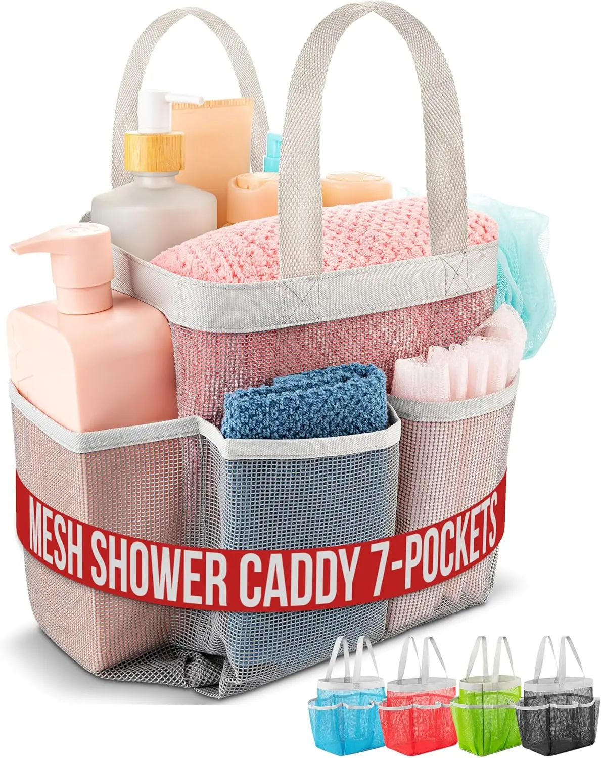 Handy Laundry Quick-Dry Mesh Shower Caddy Tote, Portable Bath Toiletry Bags with 7 Pockets for College Dorm, Gym & Travel, Collapsible, 7‑Pocket Order