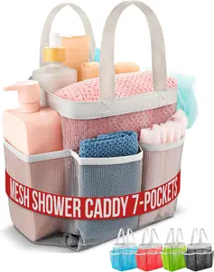 Handy Laundry Mesh Shower Caddy – 7 Pocket Portable Organizer Tote for College Dorm, Gym, Travel & Bathroom – Quick Dry, Collapsible, Lightweight Shower Bag with Handle (Gray)