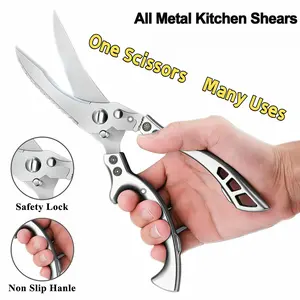 Heavy-Duty Stainless Steel Kitchen Scissors - Sturdy Chicken Bone Cutter, Multifunctional Lightweight Household Kitchen Utensil for Meat, Vegetable summerwins