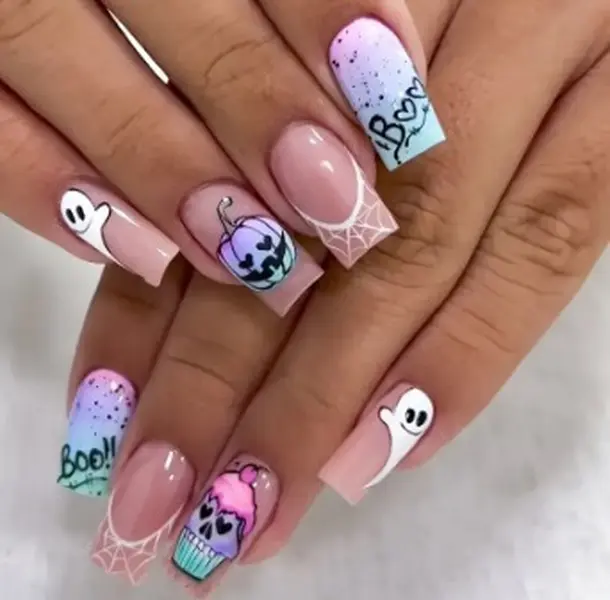 Halloween Sweet and Cool Style Wearable Nail Art with Ghost Pumpkin and Cupcake Elements First Choice for Styling and Makeup Poly Extension Gel Star Pattern Rhinestones