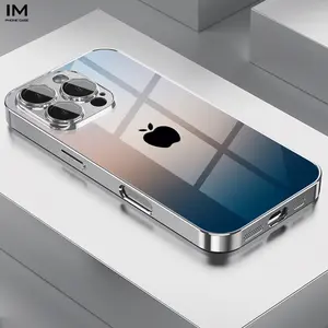 New Apple Icon Gradient Background Lens Protection Electroplated Glass Design, Suitable for iPhone 16, 16 Plus, 15 Pro Max; 15 Pro Max; 15, 14 MAX; 14 Pro Max, 13 Pro Max, 13 Plus, 12, 12 Plus, 11 Pro, 1 Pro Max - Anti-dirt Fashion Trendy Phone Case