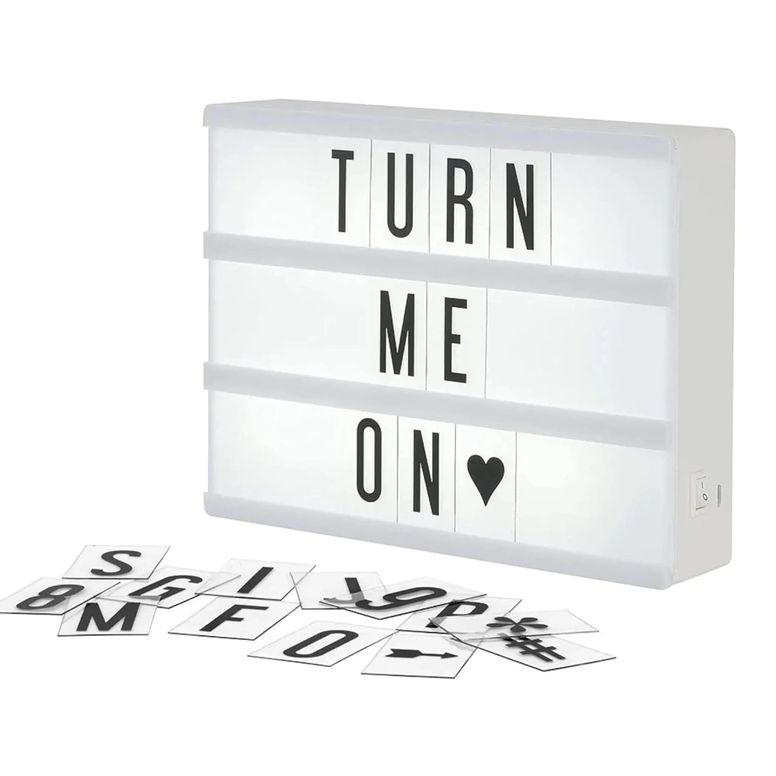 - Mini  8"x6" Personalized Light Box Sign With 100 Letters Numbers & Symbols Usb Cable Included White