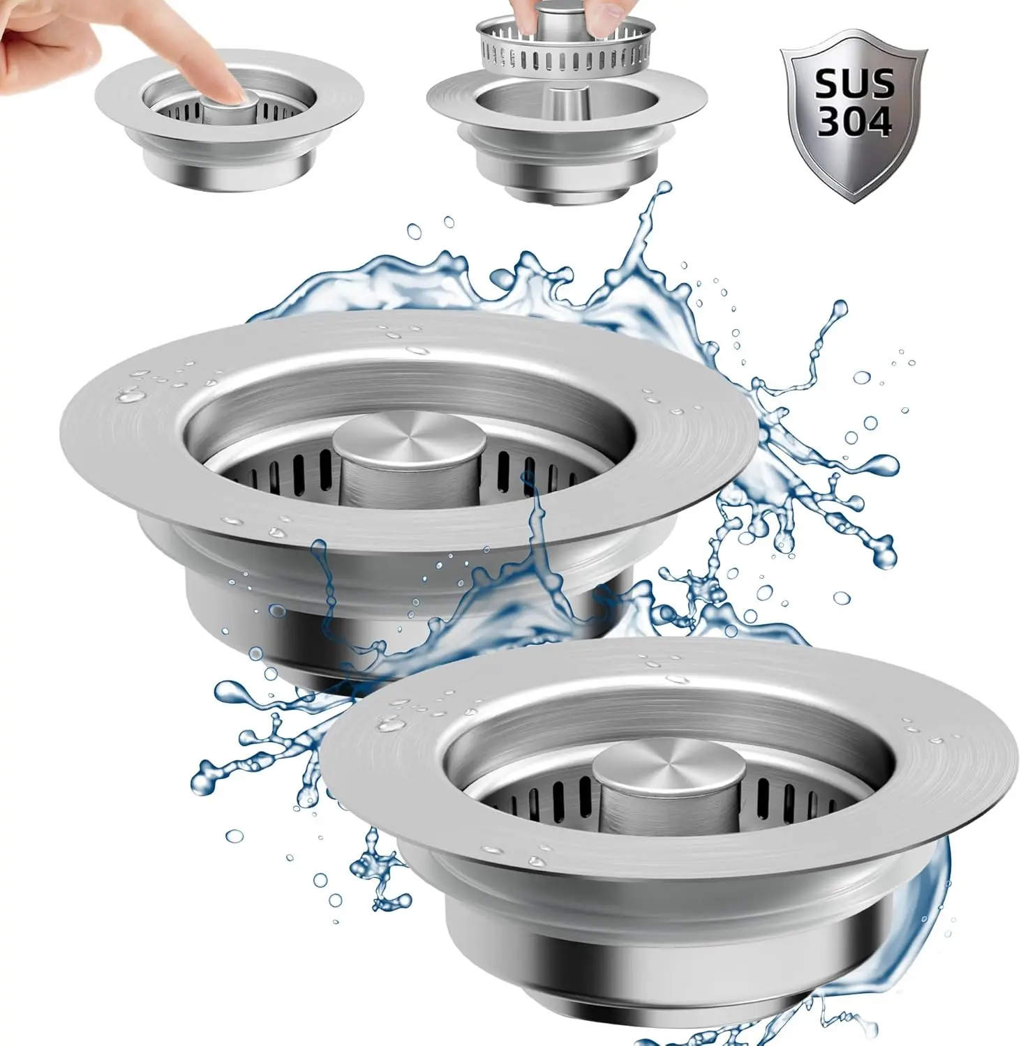 2026 Upgraded 3-in-1 Kitchen Sink DrainStrainer, 304 Stainless Steel Sink Plug SinkStopper, Deodorizing Anti-Clog Basket Strainerfor US Standard 3-1/2 Inch Drains