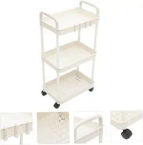 Polypropylene 3 Tier Rolling Storage Cart with Wheels Lightweight Multi Purpose Organizer Trolley for Kitchen Bathroom Office and Craft Room