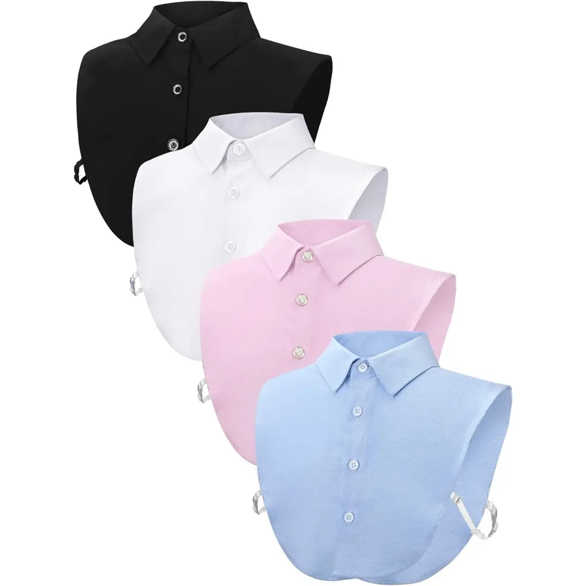 4-Pcs Sleeveless Detachable Fake Shirt Collar Set - Classical Colors, Semi-Circle, Adjustable Elastic Band, Lightweight, Portable, for Daily Casual Jackets, T-Shirts