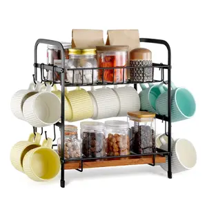 【Summervibes】VEVOR 2 Tier Coffee Bar Organizer for Countertop,  , Multifunctional Mug Holder and Coffee Station, 12 Movable Hooks and 2 Shelves for Coffee Accessories Storage and Display, Home Office (Matte Black)