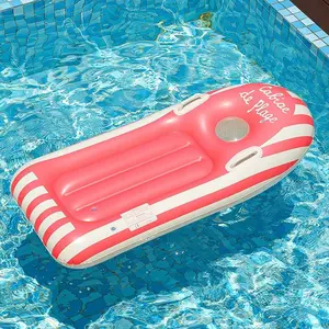 1pc Inflatable Surfboard Striped Water Float Board Indoor Pool Party Play Surfing Prop Inflatable Handle Floating Board Self-Inflate Use