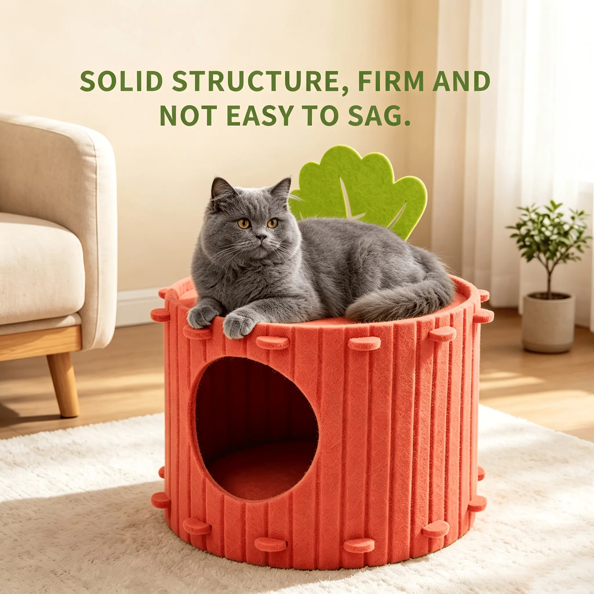 Felt Cat Cave Bed, Scratch-Resistant Durable Semi-Enclosed Cozy House for Indoor Cats, 15.7x15.7x11.8in