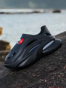 1 Pair Men's Mecha Style Thick Sole Clogs, Walking Shoes, Trendy Casual Style, EVA Soft Cushioned Midsole + Non-Slip Textured Outsole + Breathable Hollow Design, Daily Outings / Beach Vacations, Soft & Shock-Absorbing Slides Footwear