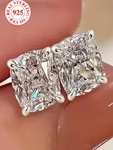 Elegant S925 Silver Earrings, Stud Earrings Jewelry, Square Studs, Elegant Minimalist Earrings, Simple Fashion Design, Perfect Gift Box Included, Ideal for Friends, High Quality Earrings