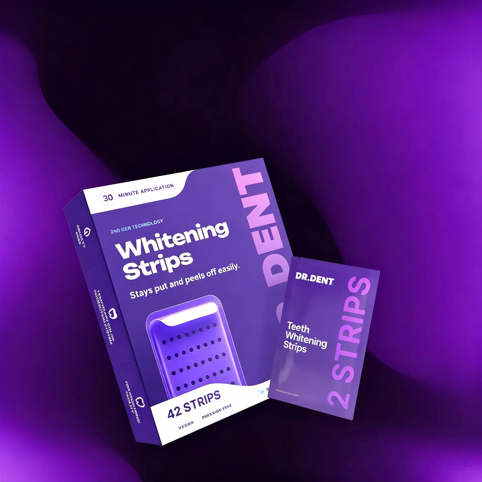 DRDENT Purple Teeth Whitening Strips - 7/21 Whitening Sessions - Non Sensitive Teeth Whitening - Peroxide-Free