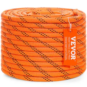 VEVOR Dual-Weave Polyester Cord, TikTokShopBlackFriday, 3/8 inch by 120 feet, 48-Strand, 4000 Pound Tensile Strength, Multi-Use Rope for Arborist Activities, and Outdoor Adventures, Orange/Black