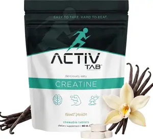 ActivTab Chewable Creatine Tablets for Women & Men - 5g Creatine Monohydrate, Sweet Vanilla Flavor, No Shaker Needed, Fitness Support, No Sugar, Third-Party Tested Dietary Supplement, Tablet