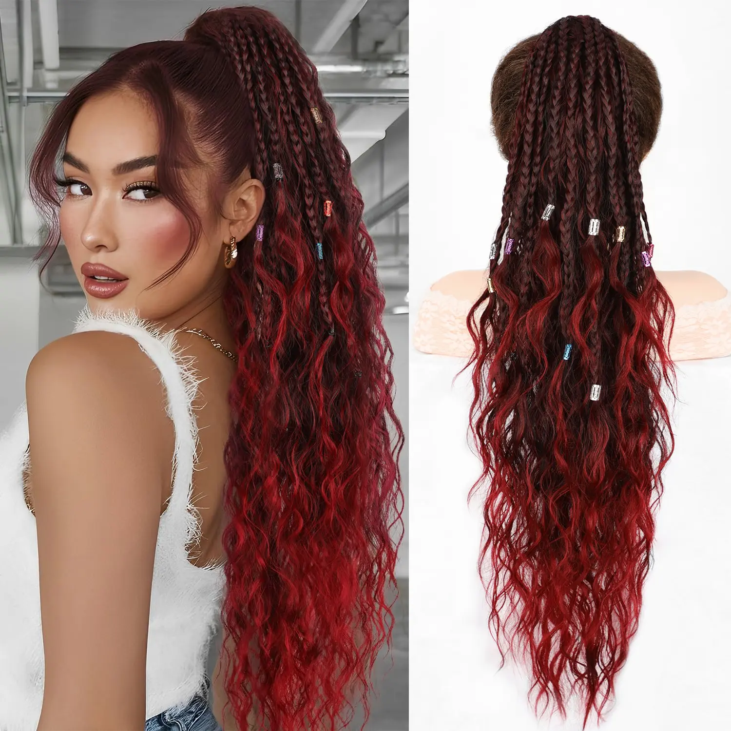 Ombre Burgundy with Braids 30IN