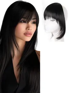 Layered Hairpiece with Bangs, Cartoon Side Bangs, Invisible Frontal Hair Clip, Airy Bangs Replacement, Synthetic Fiber, Natural Look, Straight Hairpiece