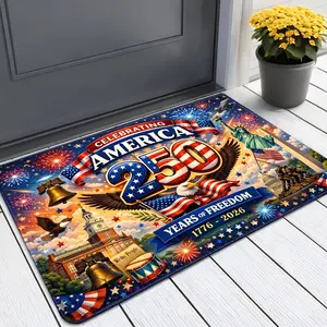 American Independence 250Th Anniversary Themed Doormat, Flannel Fabric, Machine Washable, Suitable for Doorway, Entrance, Living Room, Bedroom, Kitchen, Bathroom, Balcony, Office, Corridor, Porch, Indoor And Outdoor Use, Household Welcome Mat