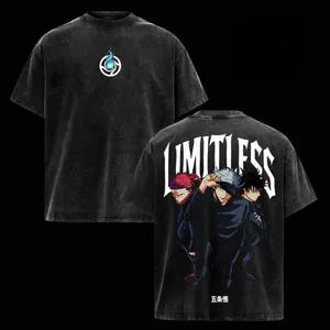 Limitless JJK Vintage Washed Oversized Tee – Gojo Itadori Megumi Jujutsu Kaisen Anime Graphic Shirt, Casual Unisex Streetwear To Retro-style washed heavyweight pure cotton T-shirt, Jujutsu Kaisen anime merchandise, men's graphic T-shirt.