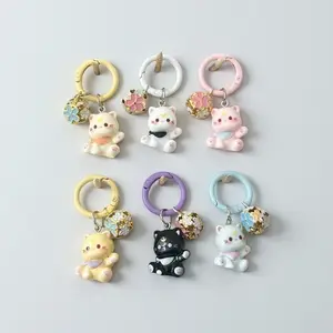 [Pack of 6] New 3D Cat Cartoon Bell Keychains for Students Backpacks Cute Charms Girls' Bags Accessories Gifts for Best Friends